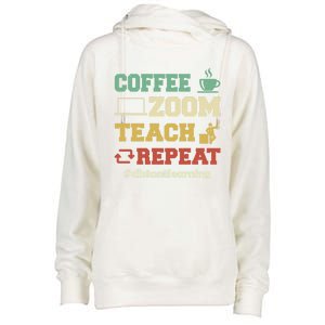 Coffee Zoom Teach Repeat Retro Teacher Distance Learning Gift Womens Funnel Neck Pullover Hood