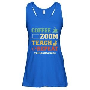 Coffee Zoom Teach Repeat Retro Teacher Distance Learning Gift Ladies Essential Flowy Tank