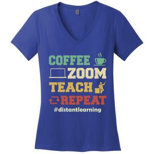 Coffee Zoom Teach Repeat Retro Teacher Distance Learning Gift Women's V-Neck T-Shirt