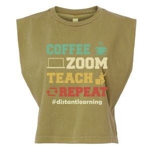 Coffee Zoom Teach Repeat Retro Teacher Distance Learning Gift Garment-Dyed Women's Muscle Tee