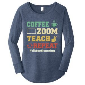 Coffee Zoom Teach Repeat Retro Teacher Distance Learning Gift Women's Perfect Tri Tunic Long Sleeve Shirt