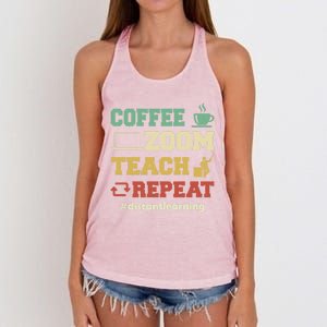 Coffee Zoom Teach Repeat Retro Teacher Distance Learning Gift Women's Knotted Racerback Tank