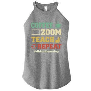 Coffee Zoom Teach Repeat Retro Teacher Distance Learning Gift Women's Perfect Tri Rocker Tank