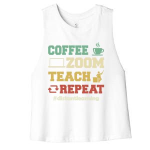 Coffee Zoom Teach Repeat Retro Teacher Distance Learning Gift Women's Racerback Cropped Tank