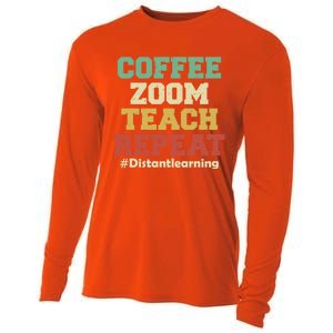 Coffee Zoom Teach Repeat Retro Teacher Distance Learning Gift Cooling Performance Long Sleeve Crew