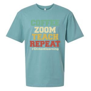 Coffee Zoom Teach Repeat Retro Teacher Distance Learning Gift Sueded Cloud Jersey T-Shirt