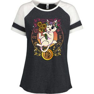 Cat Zodiac Virgo Horoscope Astrology Cute Gift Enza Ladies Jersey Colorblock Tee