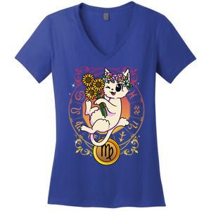 Cat Zodiac Virgo Horoscope Astrology Funny Gift Women's V-Neck T-Shirt