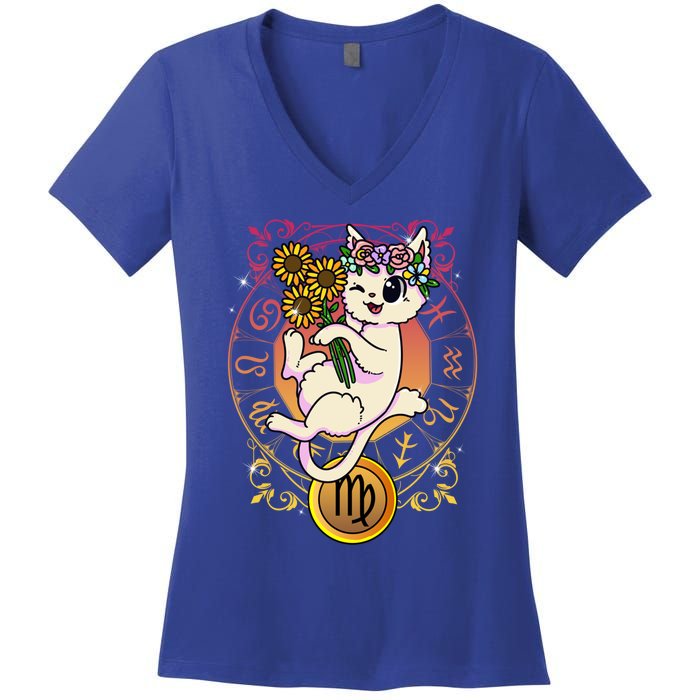 Cat Zodiac Virgo Horoscope Astrology Funny Gift Women's V-Neck T-Shirt