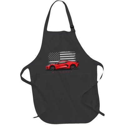 C8 Z06 Zr1 Vette Stingray American Flag Red C8r Sports Car Full-Length Apron With Pockets