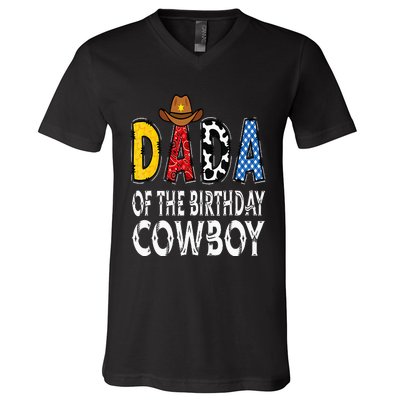 Dada 1st Birthday Cowboy Western Dada Birthday Boy V-Neck T-Shirt