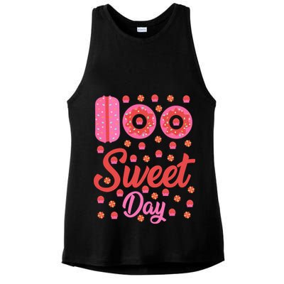 Donuts 100 Sweet Days Happy 100th Day Of School Teacher Ladies PosiCharge Tri-Blend Wicking Tank