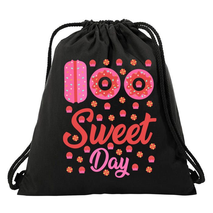 Donuts 100 Sweet Days Happy 100th Day Of School Teacher Drawstring Bag