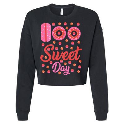 Donuts 100 Sweet Days Happy 100th Day Of School Teacher Cropped Pullover Crew