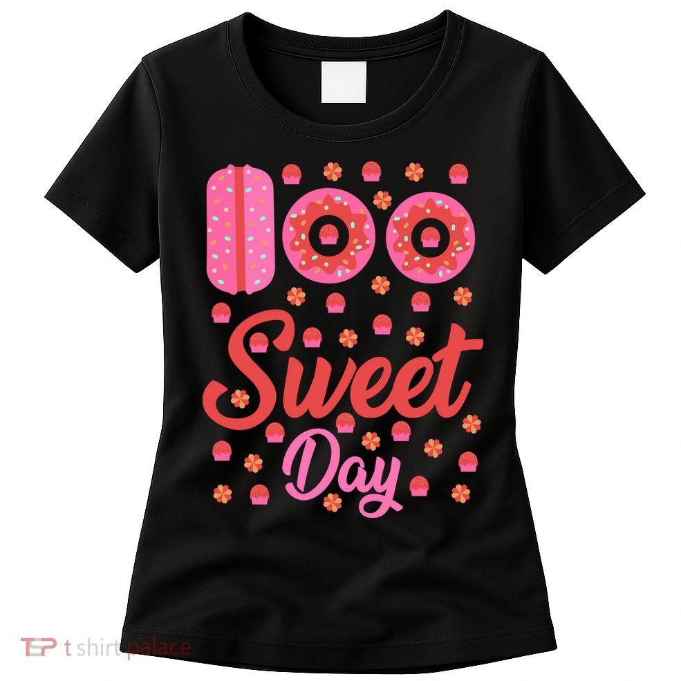 Donuts 100 Sweet Days Happy 100th Day Of School Teacher Womens T-Shirt