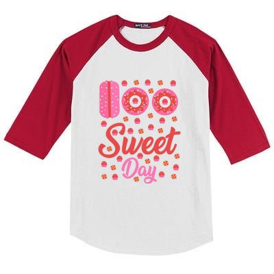 Donuts 100 Sweet Days Happy 100th Day Of School Teacher Kids Colorblock Raglan Jersey