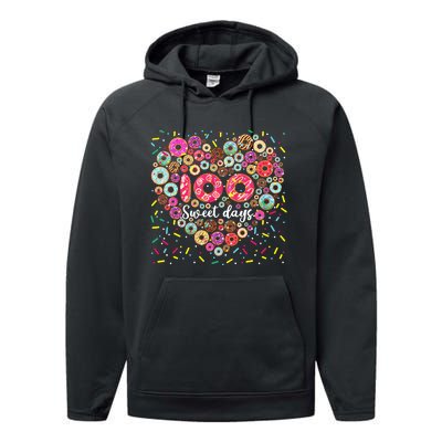 Donuts 100 Sweet Days Happy 100th Day Of School Teacher Performance Fleece Hoodie