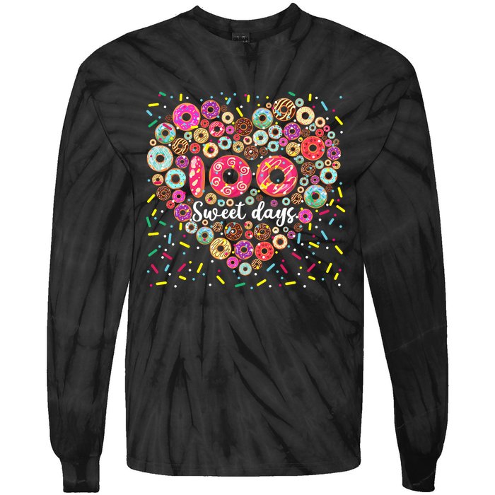 Donuts 100 Sweet Days Happy 100th Day Of School Teacher Tie-Dye Long Sleeve Shirt