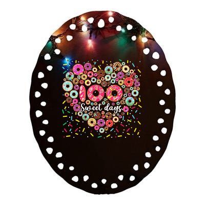 Donuts 100 Sweet Days Happy 100th Day Of School Teacher Ceramic Oval Ornament