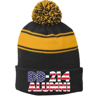DD 214 Alumni US Flag Stripe Pom Pom Beanie