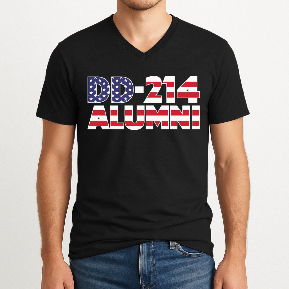 DD 214 Alumni US Flag V-Neck T-Shirt