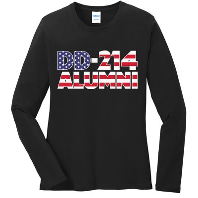 DD 214 Alumni US Flag Ladies Long Sleeve Shirt