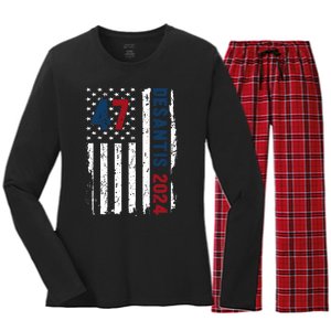 DeSantis 2024 American Flag For President Ron DeSantis 2024 Women's Long Sleeve Flannel Pajama Set 