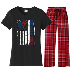 DeSantis 2024 American Flag For President Ron DeSantis 2024 Women's Flannel Pajama Set