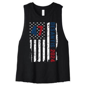 DeSantis 2024 American Flag For President Ron DeSantis 2024 Women's Racerback Cropped Tank