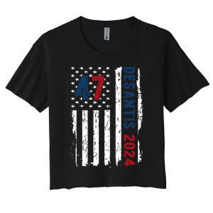 DeSantis 2024 American Flag For President Ron DeSantis 2024 Women's Crop Top Tee