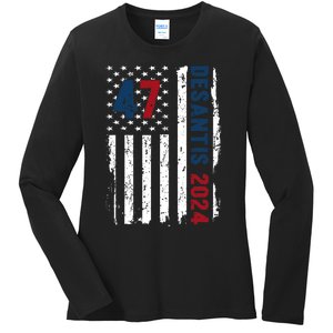 DeSantis 2024 American Flag For President Ron DeSantis 2024 Ladies Long Sleeve Shirt