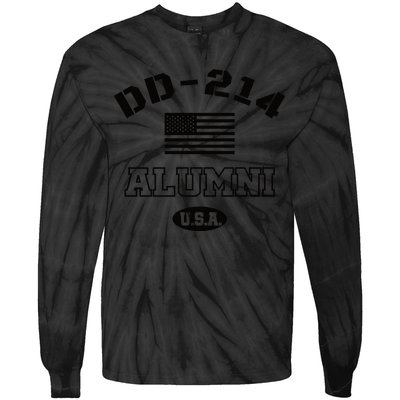 DD 214 Alumni American Flag Tie-Dye Long Sleeve Shirt