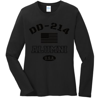 DD 214 Alumni American Flag Ladies Long Sleeve Shirt