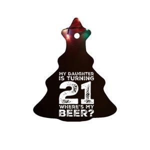 Dad 21st Birthday Daughter Turning 21 Years Old Beer Ceramic Tree Ornament