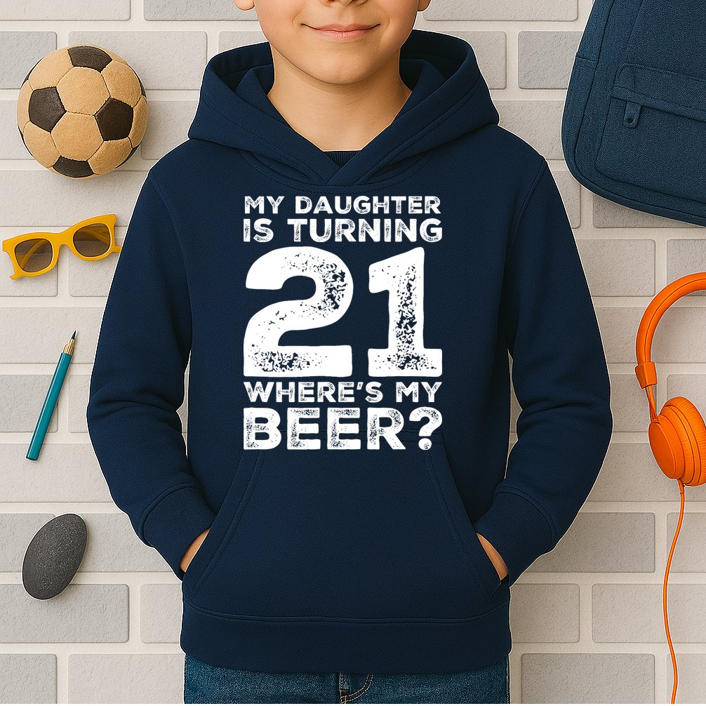Dad 21st Birthday Daughter Turning 21 Years Old Beer Kids Hoodie
