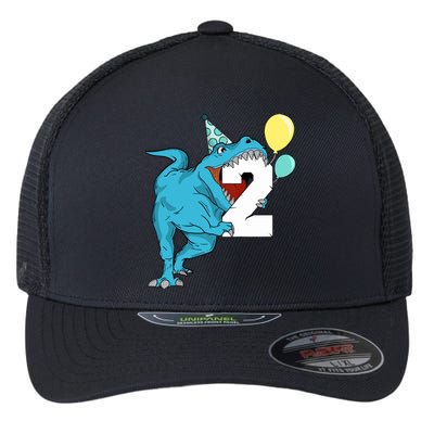 Dinosaur 2nd Birthday Boy T-Rex 2 Two Year Old Flexfit Unipanel Trucker Cap