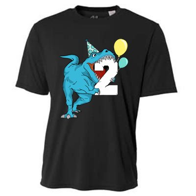 Dinosaur 2nd Birthday Boy T-Rex 2 Two Year Old Cooling Performance Crew T-Shirt