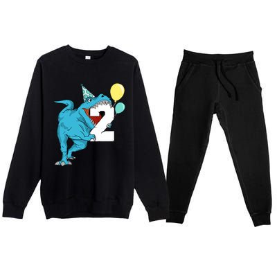 Dinosaur 2nd Birthday Boy T-Rex 2 Two Year Old Premium Crewneck Sweatsuit Set