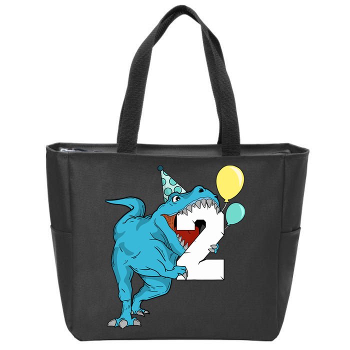 Dinosaur 2nd Birthday Boy T-Rex 2 Two Year Old Zip Tote Bag