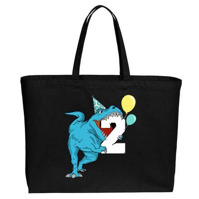 Dinosaur 2nd Birthday Boy T-Rex 2 Two Year Old Cotton Canvas Jumbo Tote