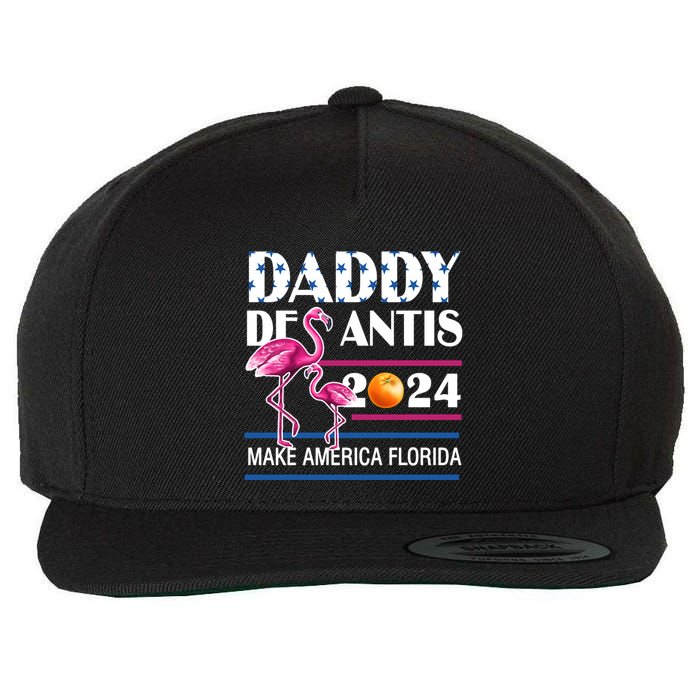 Daddy 2024 Desantis Make America Florida Flamingo And Orange Wool Snapback Cap