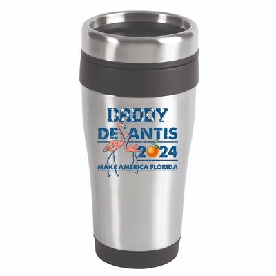 Daddy 2024 Desantis Make America Florida Flamingo And Orange 16oz Travel Tumbler