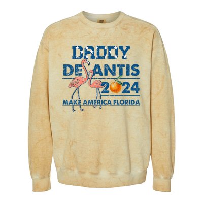 Daddy 2024 Desantis Make America Florida Flamingo And Orange Colorblast Crewneck Sweatshirt