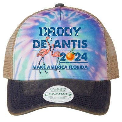 Daddy 2024 Desantis Make America Florida Flamingo And Orange Legacy Tie Dye Trucker Hat