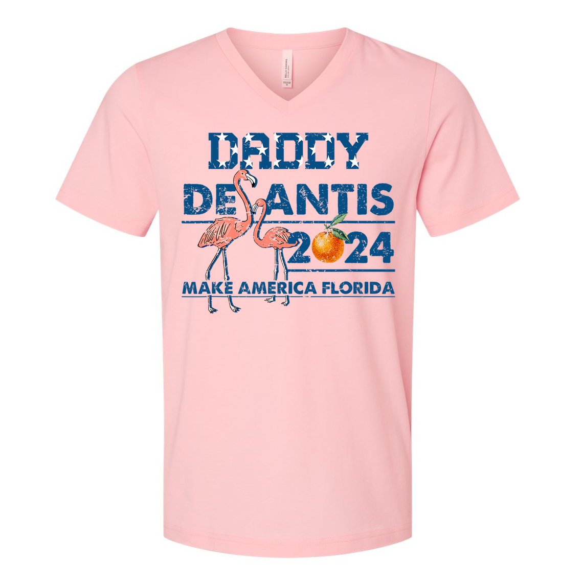 Daddy 2024 Desantis Make America Florida Flamingo And Orange V-Neck T-Shirt