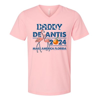 Daddy 2024 Desantis Make America Florida Flamingo And Orange V-Neck T-Shirt