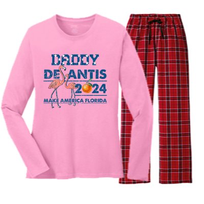 Daddy 2024 Desantis Make America Florida Flamingo And Orange Women's Long Sleeve Flannel Pajama Set 