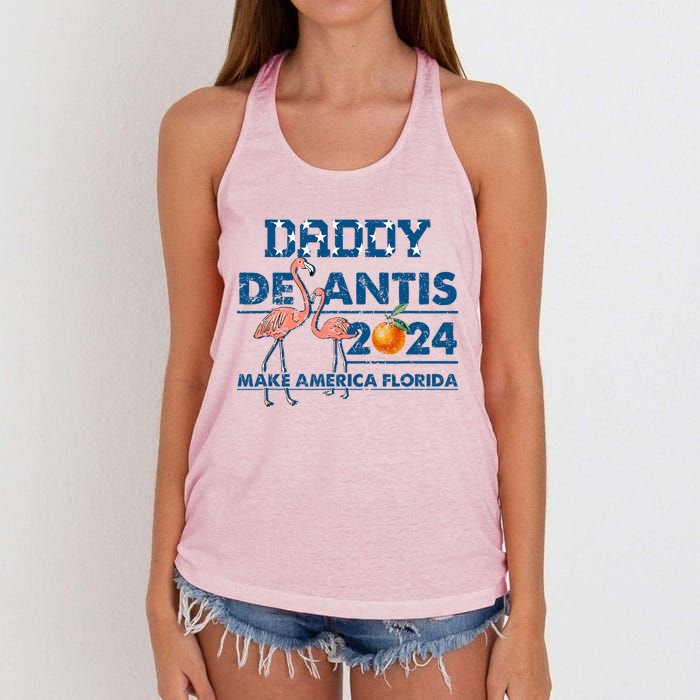 Daddy 2024 Desantis Make America Florida Flamingo And Orange Women's Knotted Racerback Tank