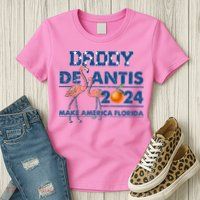 Daddy 2024 Desantis Make America Florida Flamingo And Orange Womens T-Shirt