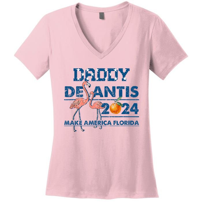 Daddy 2024 Desantis Make America Florida Flamingo And Orange Women's V-Neck T-Shirt